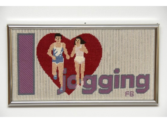 'I Love Jogging' Artist Signed Framed Needlepoint 17 X 10