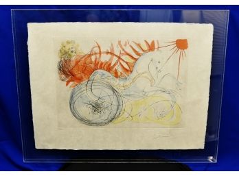 Surrealist Master Salvador Dali Signed And Hand Colored Limited Edition 'Elijah And The Chariot'  35 X 27