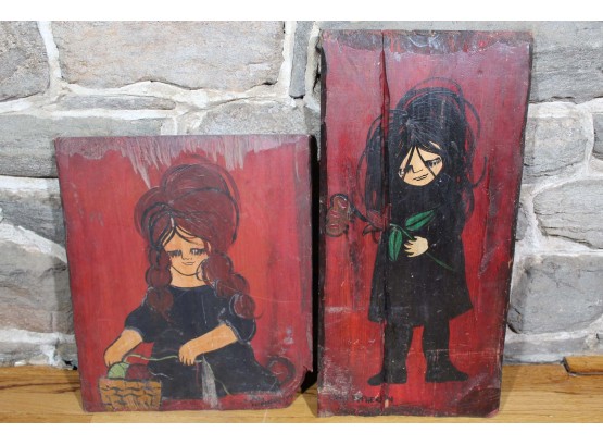 Two Wooden Board Women Paintings (Read)