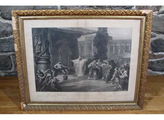 'The Iron Worker And King Solomon' Antique Steel Engraving