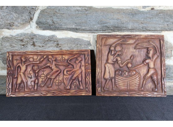 Two African Carved Wooden Plaques