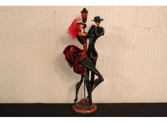 Man & Woman Dancing Around Lamp Post Sculpture