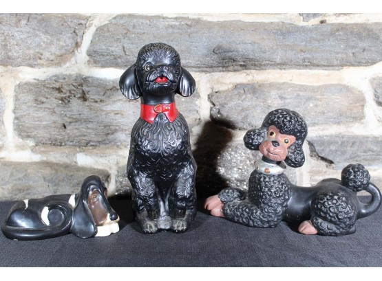 Three Painted Dog Figurines