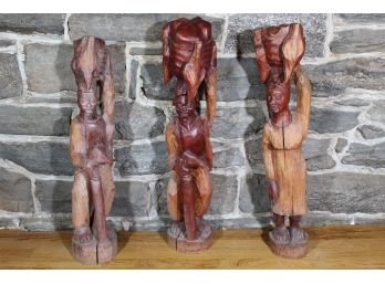 Trio Of African Carved Wood Statues