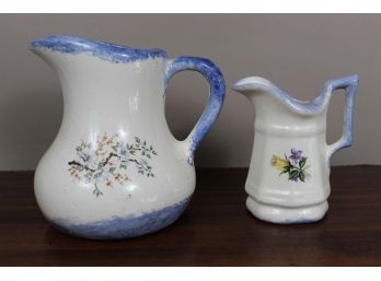 Two White & Blue Porcelain Pitchers