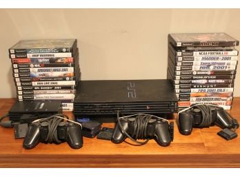 Playstation 2 Console, Controllers & Games (Has Power Cord, Missing TV Colored Wires)