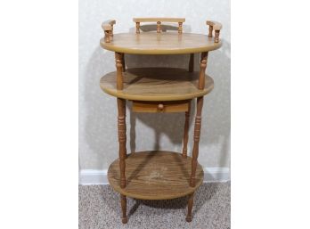 Oval Side Table Stand With Shelves & Drawer
