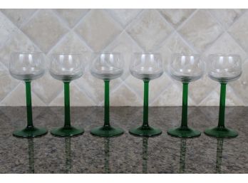 Set Of 6 Green Stemmed Wine Glasses