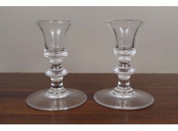 Signed Glass Candle Holders (One Is Chipped)