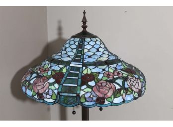 3 Light Tiffany Style Stained Glass Floor Lamp With Pull Chain