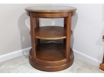 Contemporary Style Round Shaped Glass Top End Table With Storage Shelves