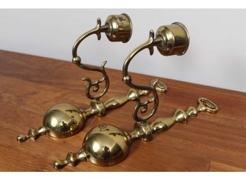Pair Of Brass Wall Hanging Candle Holders