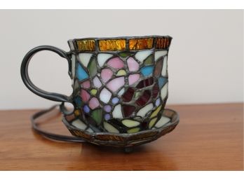 Tiffany Style Stained Glass Cup & Saucer Table Lamp