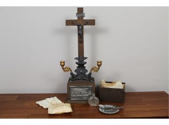 Antique Catholic Sick Call Last Rites Box With Accessories 1910 Homan MFG. Co.