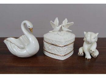 Lenox Dove Trinket Box, Swan, Elephant Figurines