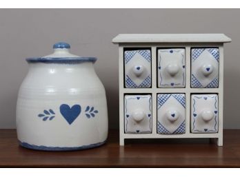 White & Blue Jar With Spice Rack