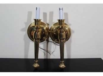 Two Gold Colored Sconces W/ Shades