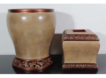 Encina Taupe Stone Colored Tissue Box Cover & Waste Basket