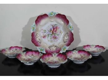 Set Of Porcelain Bowls W/ Flower Designs