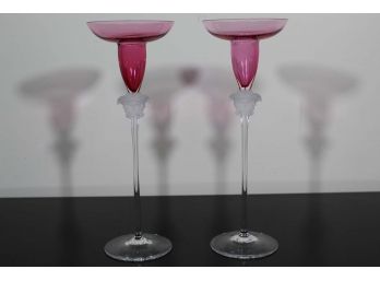 Pair Of Versace Rosenthal Glass Candle Sticks