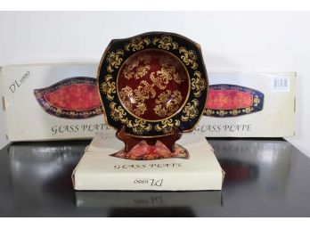 D'Lusso Red & Gold Glass Plate Set