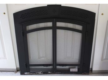 Iron Double Door Fireplace Screen (Solid Black)