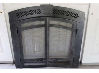 Iron Double Door Fireplace Screen (Rustic Black)