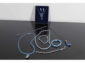 Grouping Of Blue Costume Jewelry