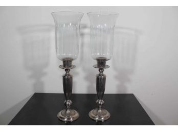 Pair Of 13' Candle Holders W/ Glass Shades