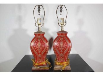 Pair Of Red & Gold Lamps