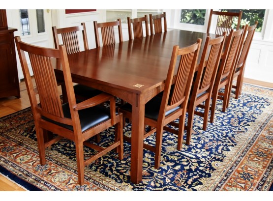 STICKLEY MISSION COLLECTION CHERRY INLAID HARVEY ELLIS DINING Table With 10 Chairs