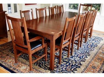 STICKLEY MISSION COLLECTION CHERRY INLAID HARVEY ELLIS DINING Table With 10 Chairs