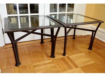 Pair Of Metal With Beveled Glass Top Side Tables 29.5 X 29.5 X 22