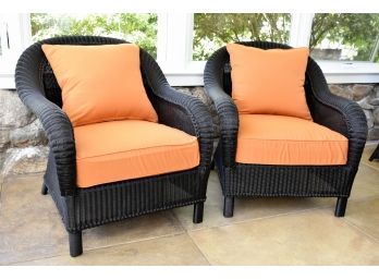 Pottery Barn Pair Of Comfy Black Wicker Side Chairs 33 Wide By 36 High