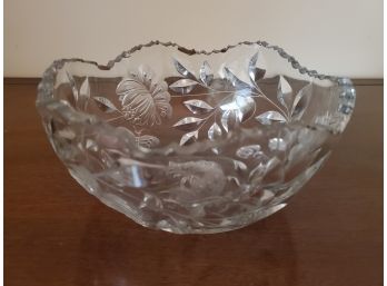 Vintage Cut Glass Crystal Floral Bowl