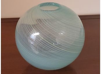 Lovely Tiffany Style Blue And Green Swirl Round Vase