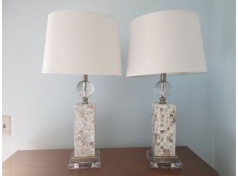 Pair Of Modern Lucite And Mosaic Tile 29' Table Lamps