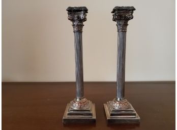 Pair Of Vintage Silver Plate Tall Candle Sticks