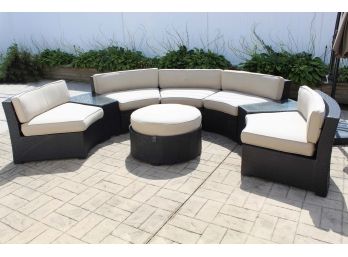 Outdoor Wicker Cushioned Couch & Footrest (Read)