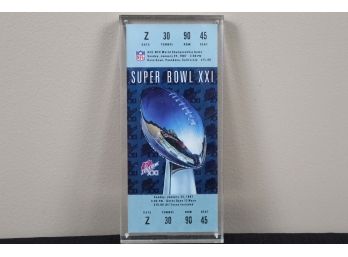 Super Bowl XXI Commemorative Game Ticket Paperweight