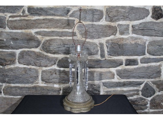 Brass Base Drop Crystal Glass Lamp (Missing Drop Crystals)