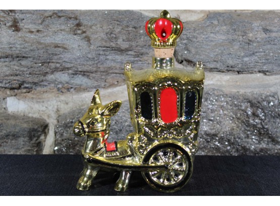 Vintage Gold Red Donkey Cart Lions Crown Decanter