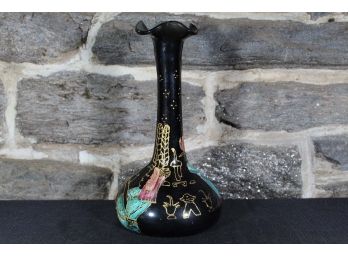 Long Neck Black Egyptian Painted Vase