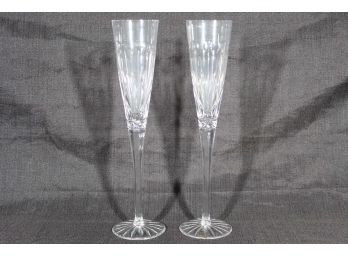 Pair Of Neiman Marcus Godinger Crystal Champagne Flutes