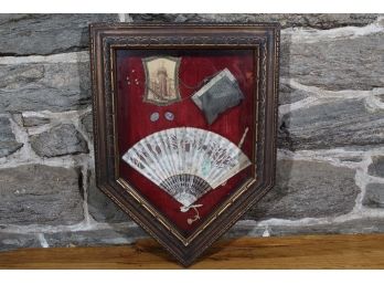 Antique Victorian Shadow Box With Purse , Fan And Framed Photo