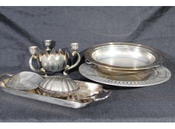 Silver Plate, Bowl, Tray, Candle Holder