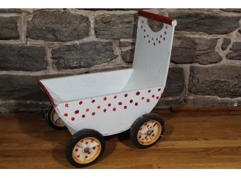 Vintage Painted Wooden Baby Doll Stroller Cart