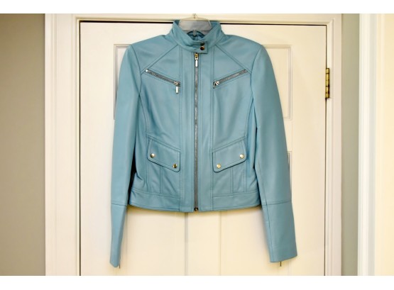 Baby Blue Leather Short Jacket Size 6