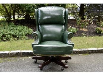 Green Leather Nailhead Executive Rolling Desk Chair 29 X 29 X 42