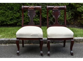 Pair Of Custom Flame Mahogany Side Chairs 20 X20 X 36